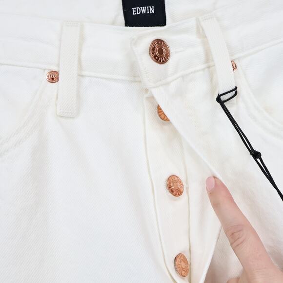 Edwin Hana Classic Straight Crop Button Fly Denim Jean White Noise Size 30 NWT - Picture 3 of 8